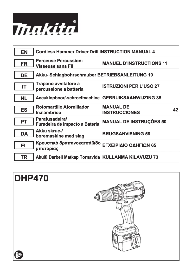 Page 1 de la notice Manuel utilisateur Makita DHP470RMJ