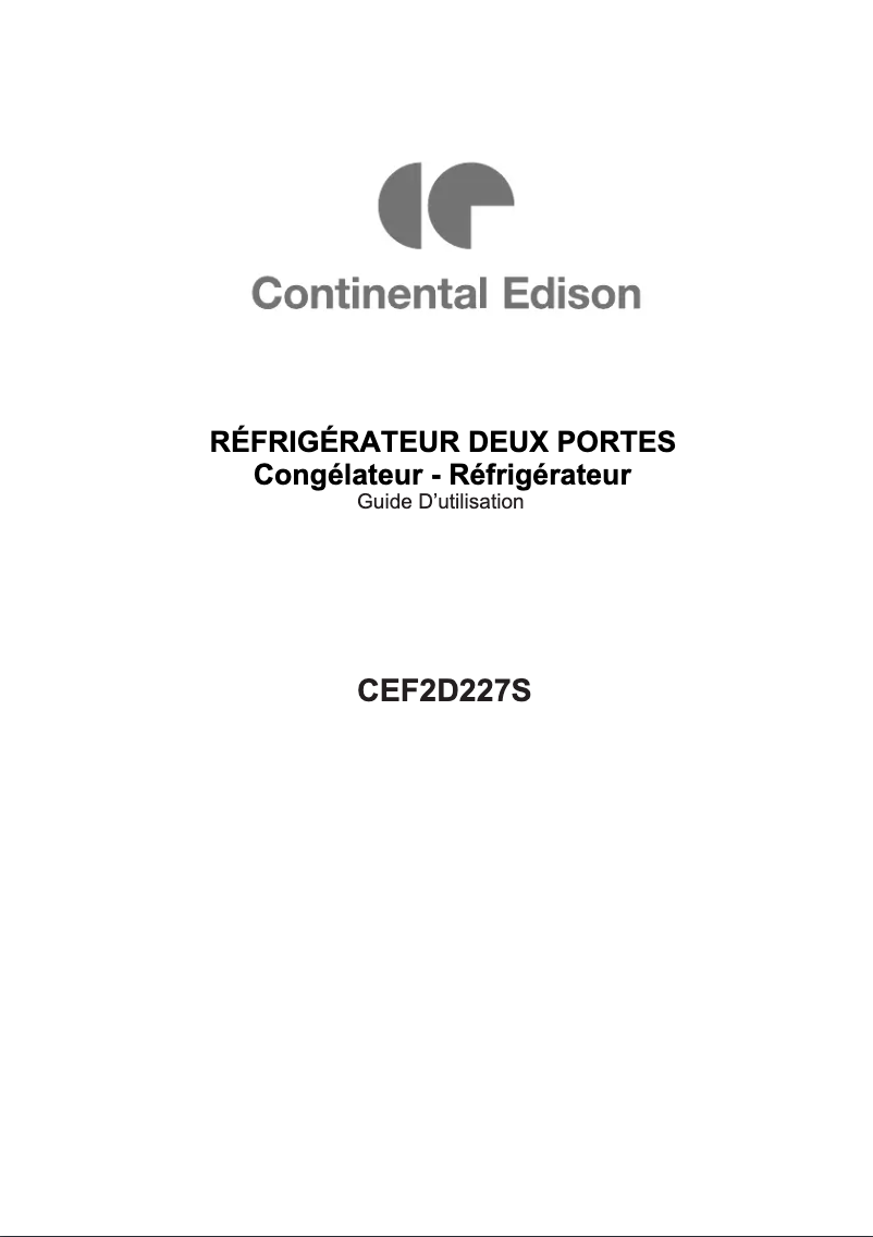 Page n°1 - Manuel utilisateur Continental Edison CEF2D227S