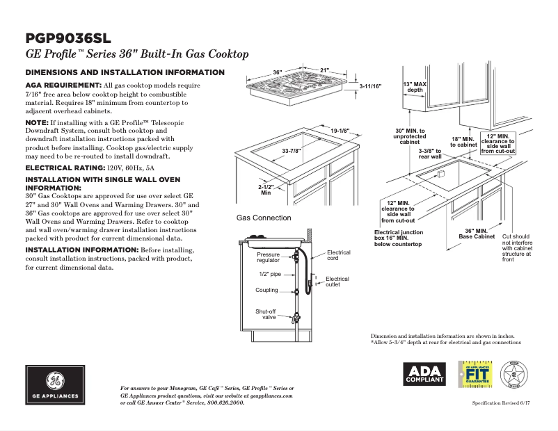 Page 1 of the manual Technical Sheet GE Profile PGP9036SLSS