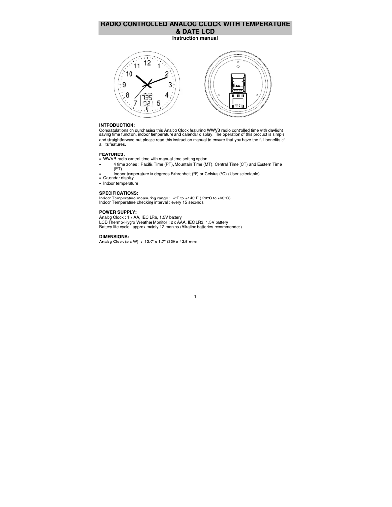 Page n°1 - Manuel utilisateur La Crosse Technology WT-3132LCD