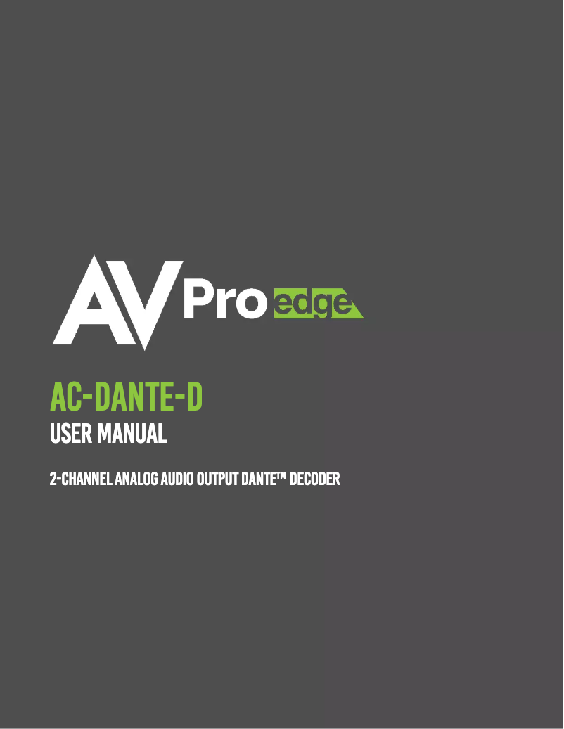 Page n°1 - Manuel utilisateur AVPro Edge AC-DANTE-D