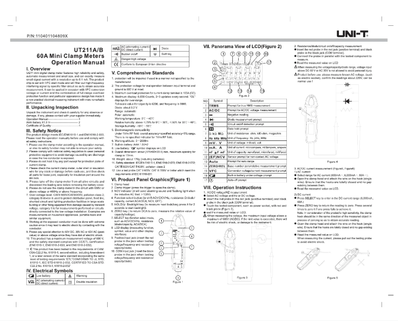 Page n°1 - Manuel utilisateur Uni-T UT211B