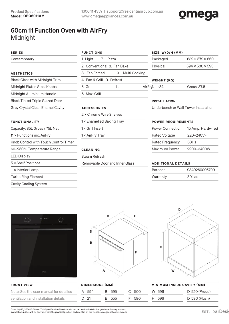 Page n°1 - Fiche technique Omega OBO6011AM