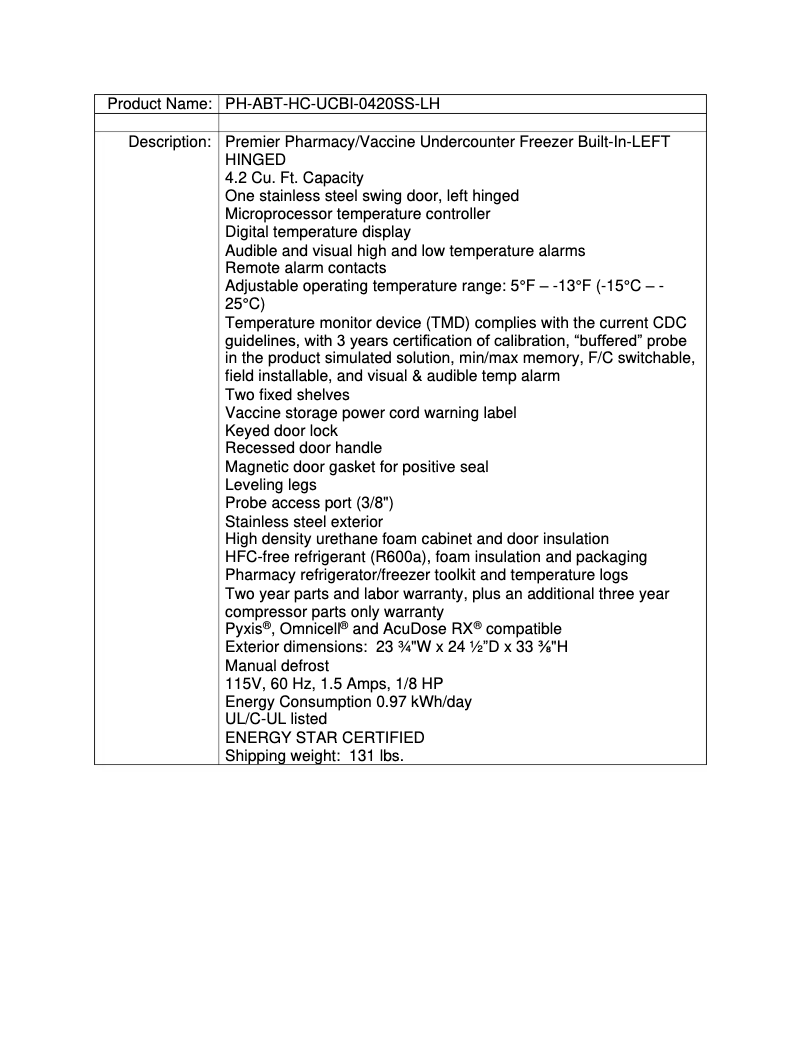Page 1 de la notice Manuel utilisateur American BioTech Supply ABT-HC-UCBI-0420SS-LH