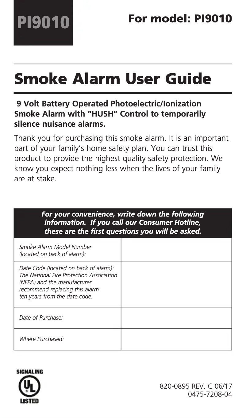 Page n°1 - Manuel utilisateur Kidde Pi9010