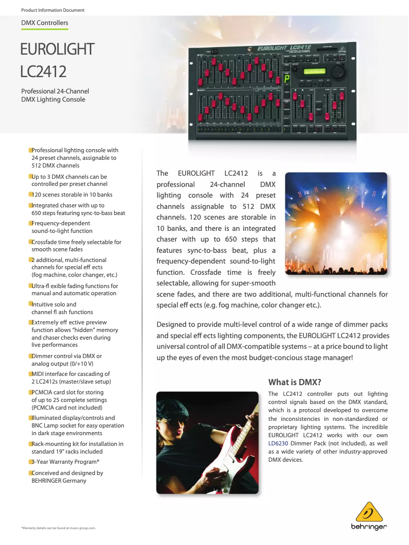 Page 1 de la notice Fiche technique Behringer Eurolight LC2412