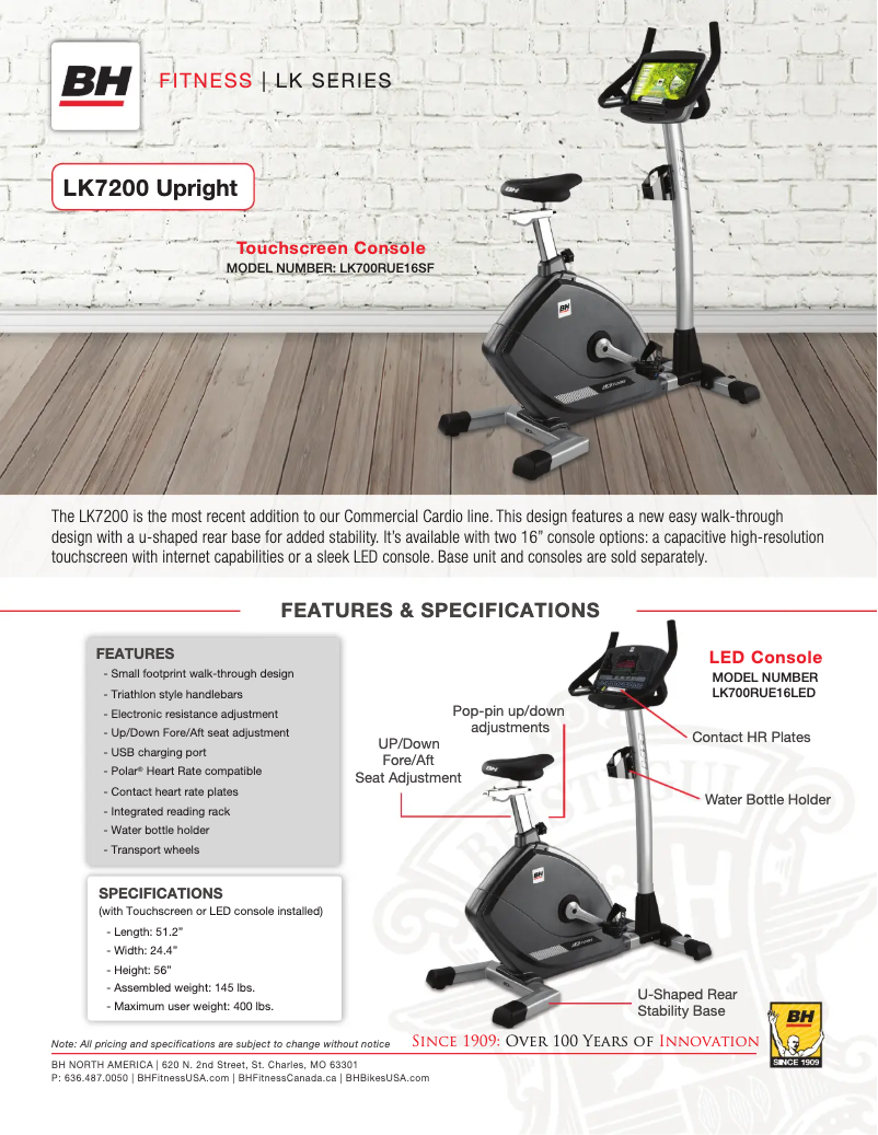 Page 1 de la notice Fiche technique BH Fitness LK7200