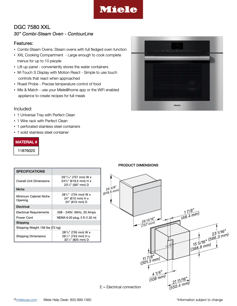 Page 1 de la notice Fiche technique Miele DGC 7580 XXL