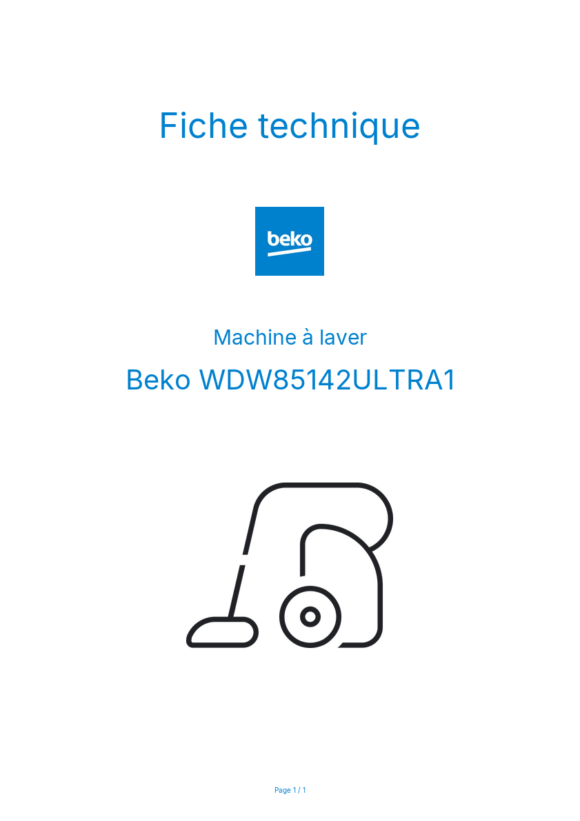 Page n°1 - Fiche technique Beko WDW85142ULTRA1