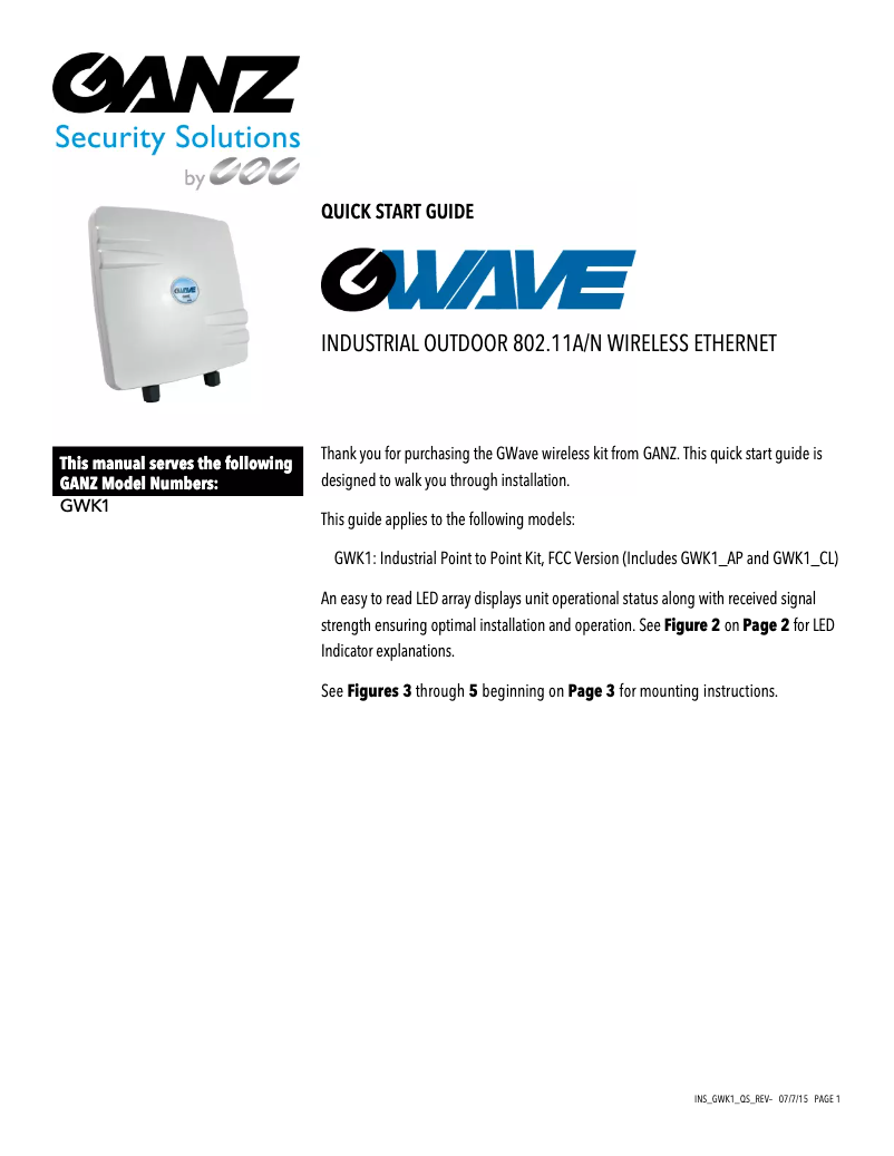 Page 1 de la notice Manuel utilisateur Ganz GWK1