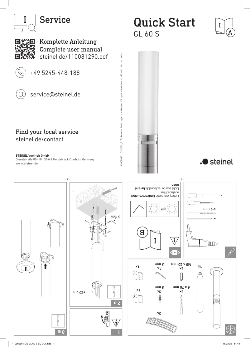 Page 1 de la notice Guide de démarrage rapide Steinel GL 60 S