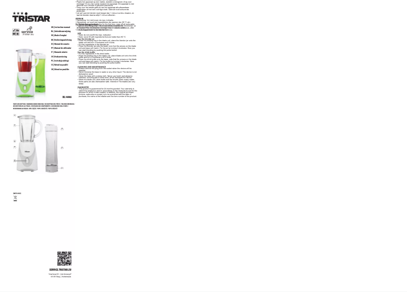Page n°1 - Manuel utilisateur TriStar BL-4446