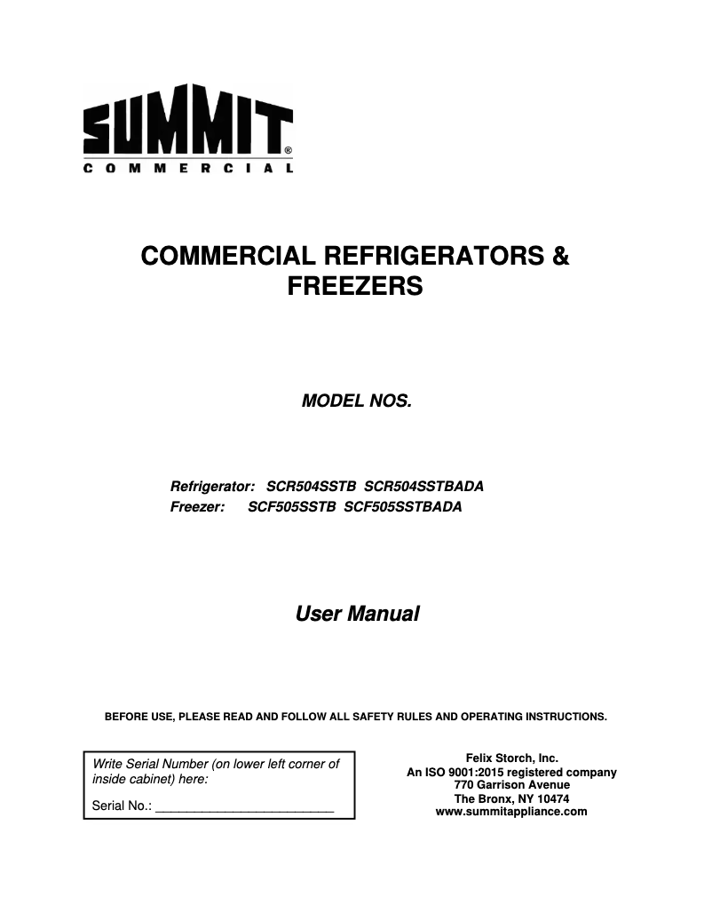 Page 1 de la notice Manuel utilisateur Summit SCF505SSTBADA