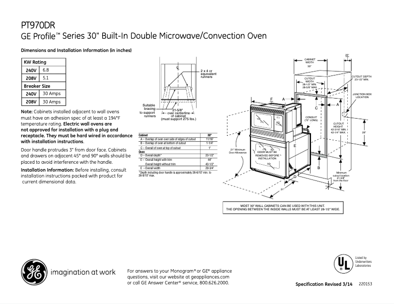 Page n°1 - Fiche technique GE Profile PT970DRWW