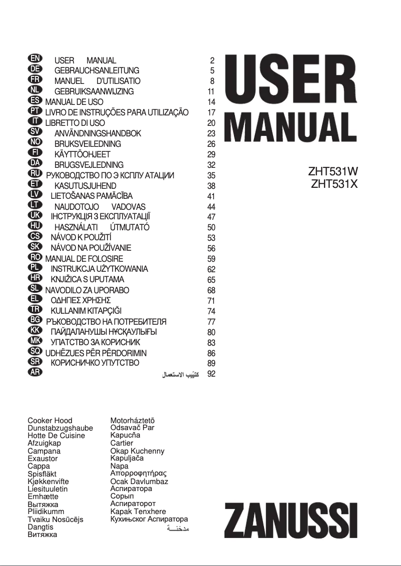 Page 1 de la notice Manuel utilisateur Zanussi ZHT531W