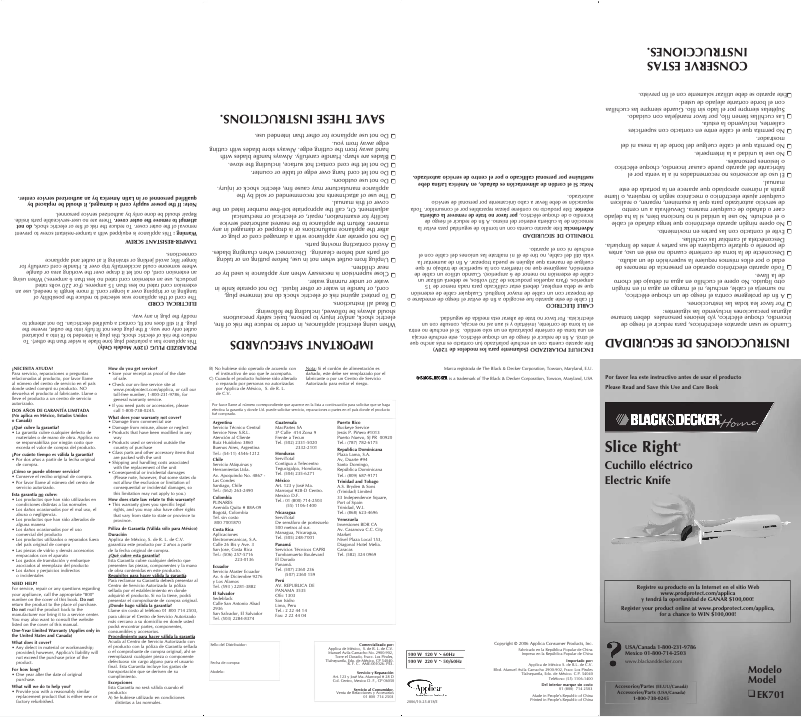 Page 1 de la notice Manuel utilisateur Black & Decker EK701