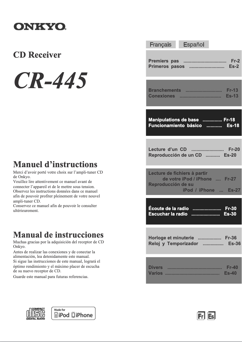 Page 1 de la notice Manuel utilisateur Onkyo CS-445