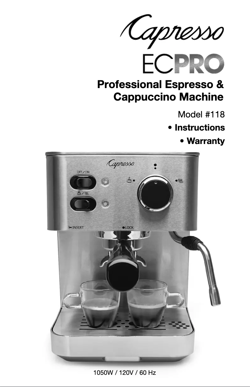 Page n°1 - Manuel d'utilisation et d'entretien Capresso EC PRO 118.05