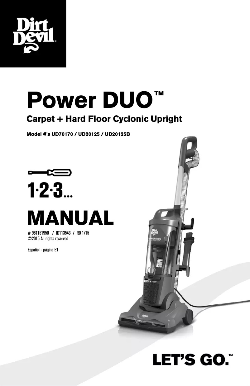Page 1 de la notice Manuel utilisateur Dirt Devil Power Duo UD20125B