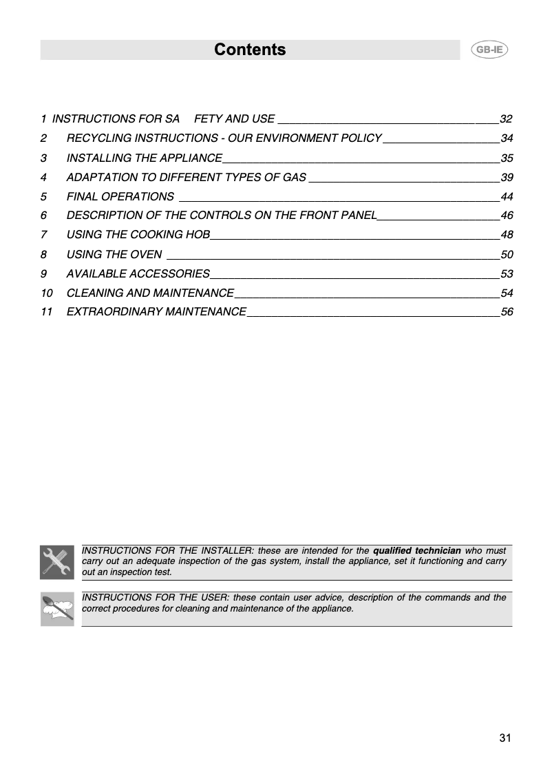 Page 1 de la notice Manuel utilisateur Smeg CX51GVE