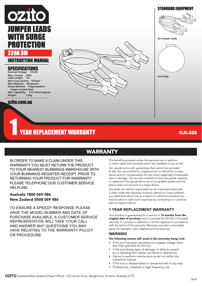Image de la première page du manuel de l'appareil OJL-325