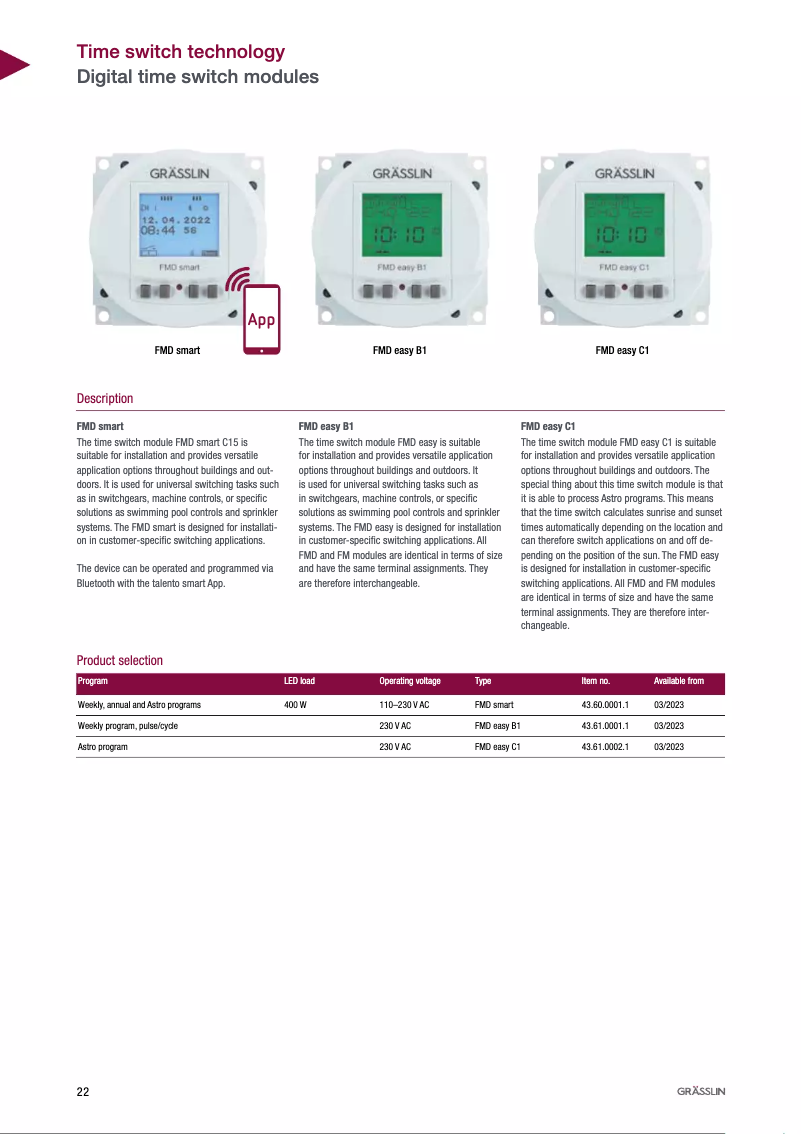 Page 1 de la notice Fiche technique Grässlin FMD smart
