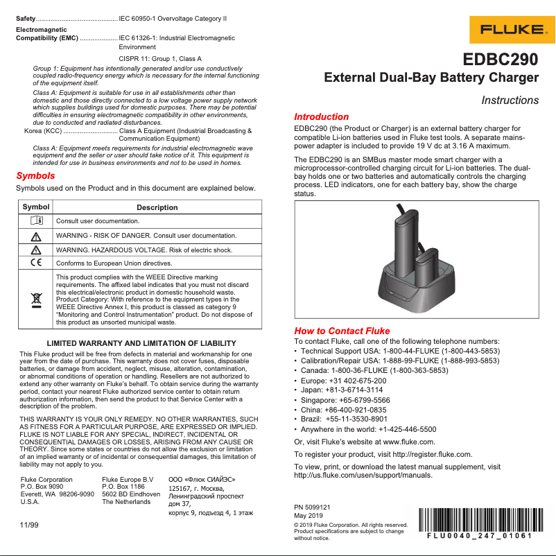 Page 1 of the manual User Manual Fluke EBC290