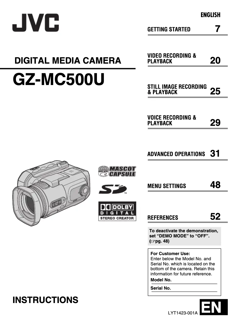 Page n°1 - Manuel utilisateur JVC GZ-MC500U