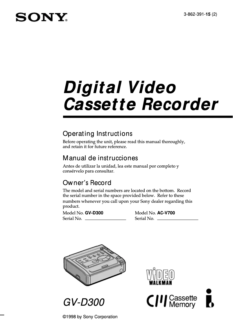 Page 1 de la notice Manuel utilisateur Sony GV-D300