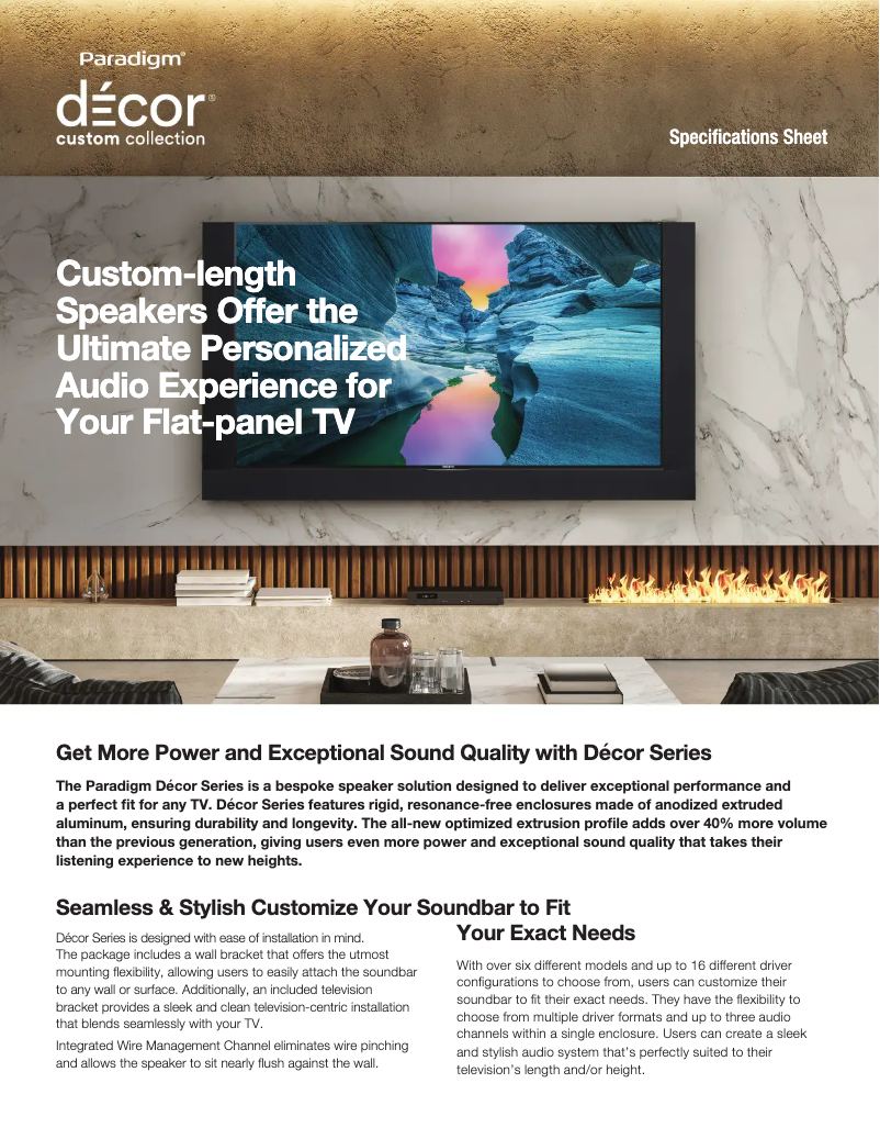 Page 1 de la notice Fiche technique Paradigm Decor 1SC v2