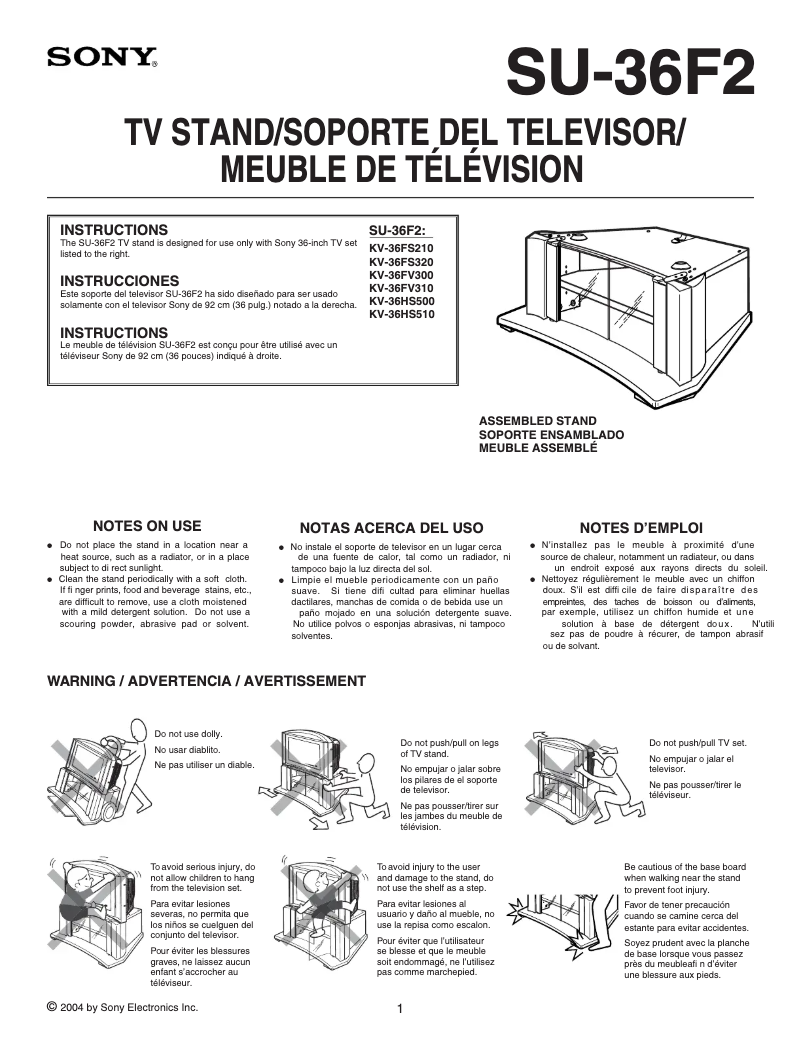 Page 1 de la notice Manuel utilisateur Sony KV-36HS510
