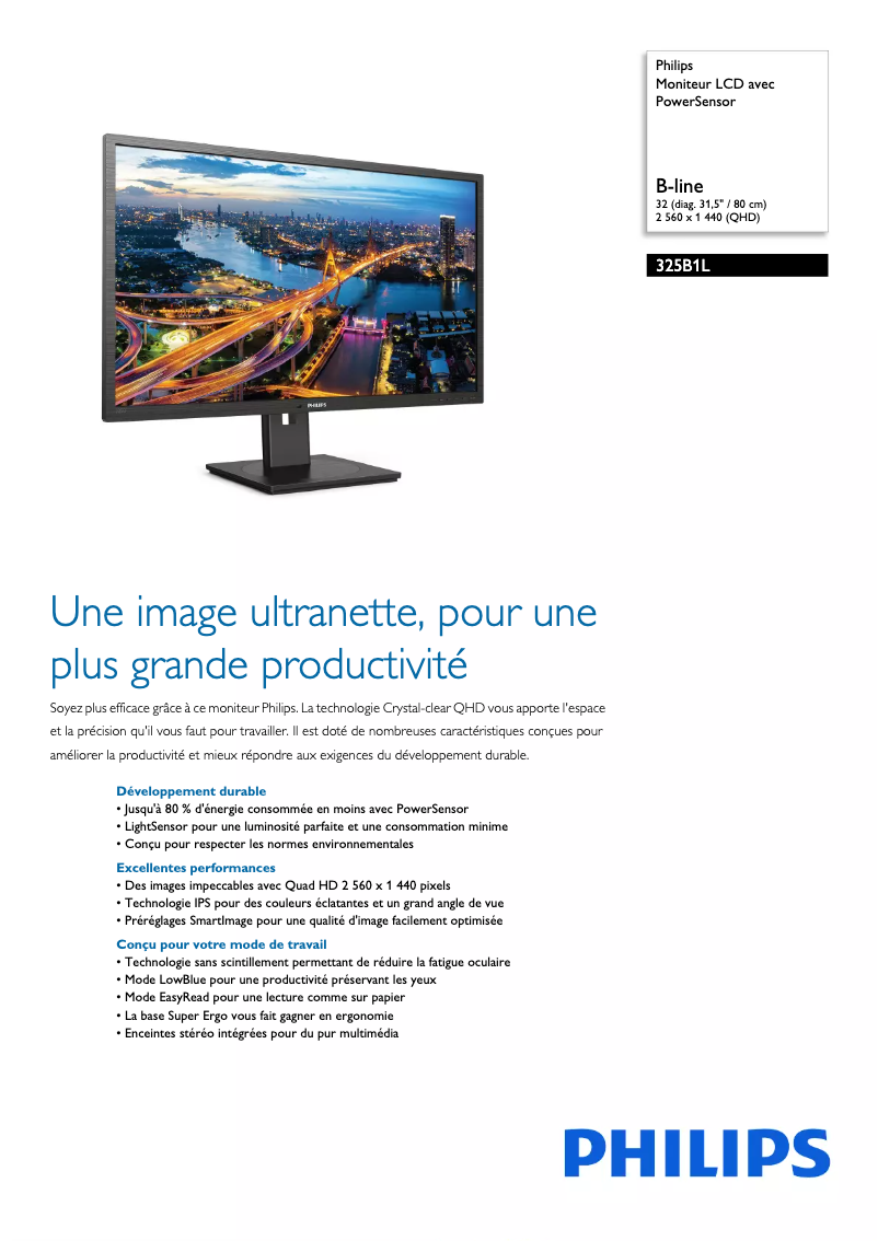 Page 1 de la notice Fiche technique Philips B Line 325B1L