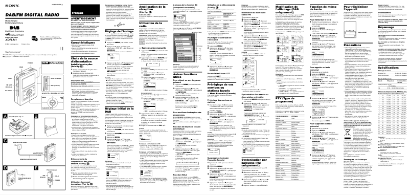 Page 1 de la notice Manuel utilisateur Sony XDR-M1
