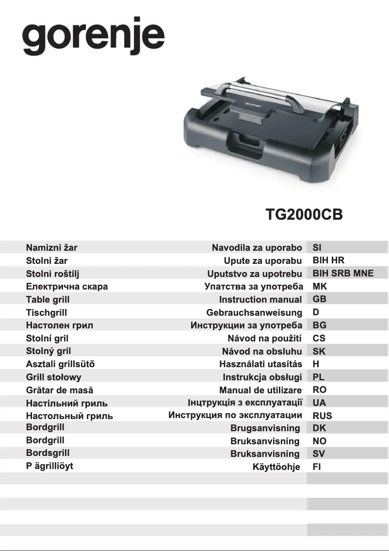 Page n°1 - Manuel utilisateur Gorenje TG2000CB