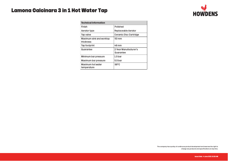 Page n°1 - Fiche technique Lamona TAP6060