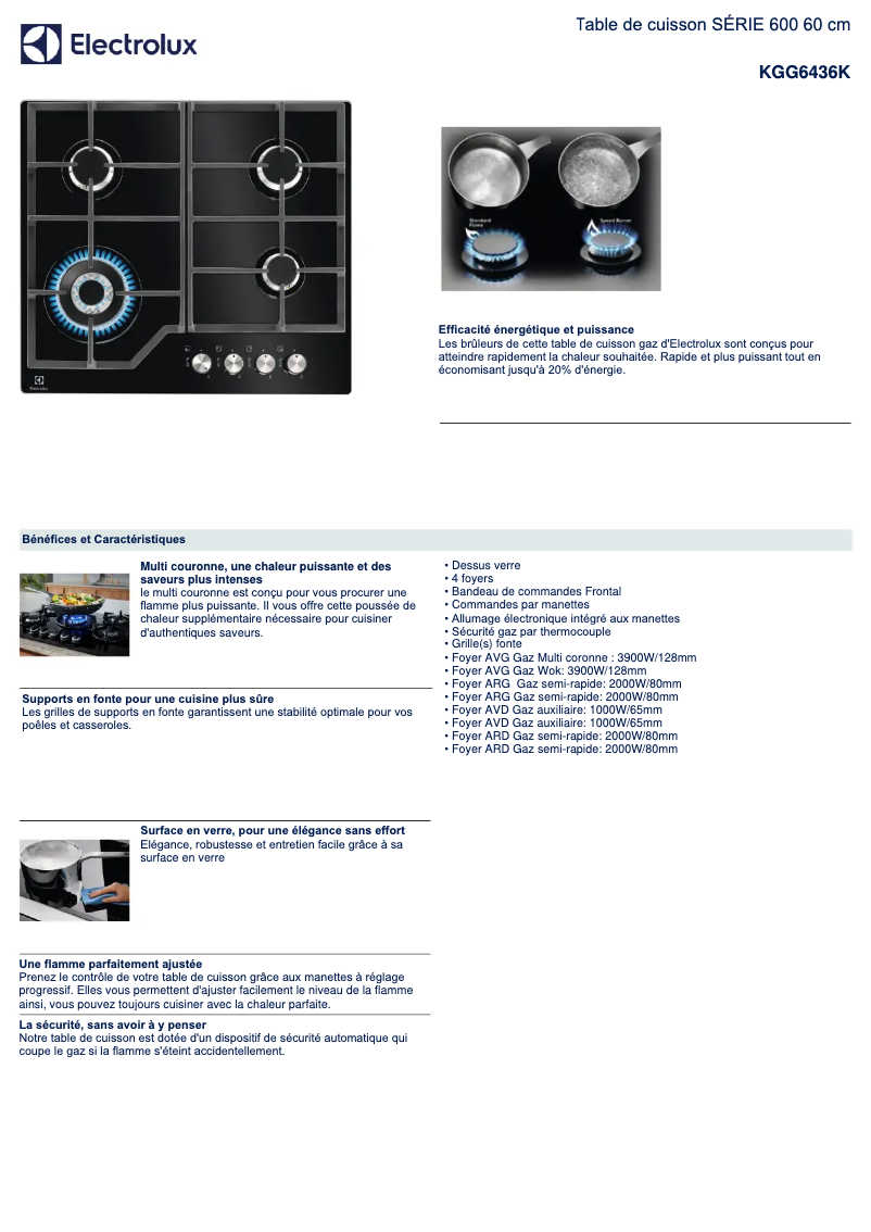 Page 1 de la notice Fiche technique Electrolux KGG6436K