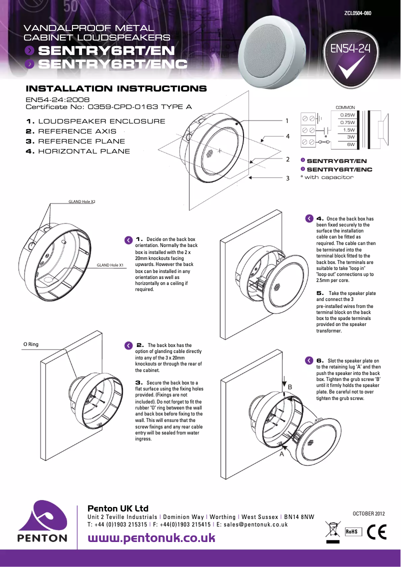 Image de la première page du manuel de l'appareil SENTRY6RT/ENC