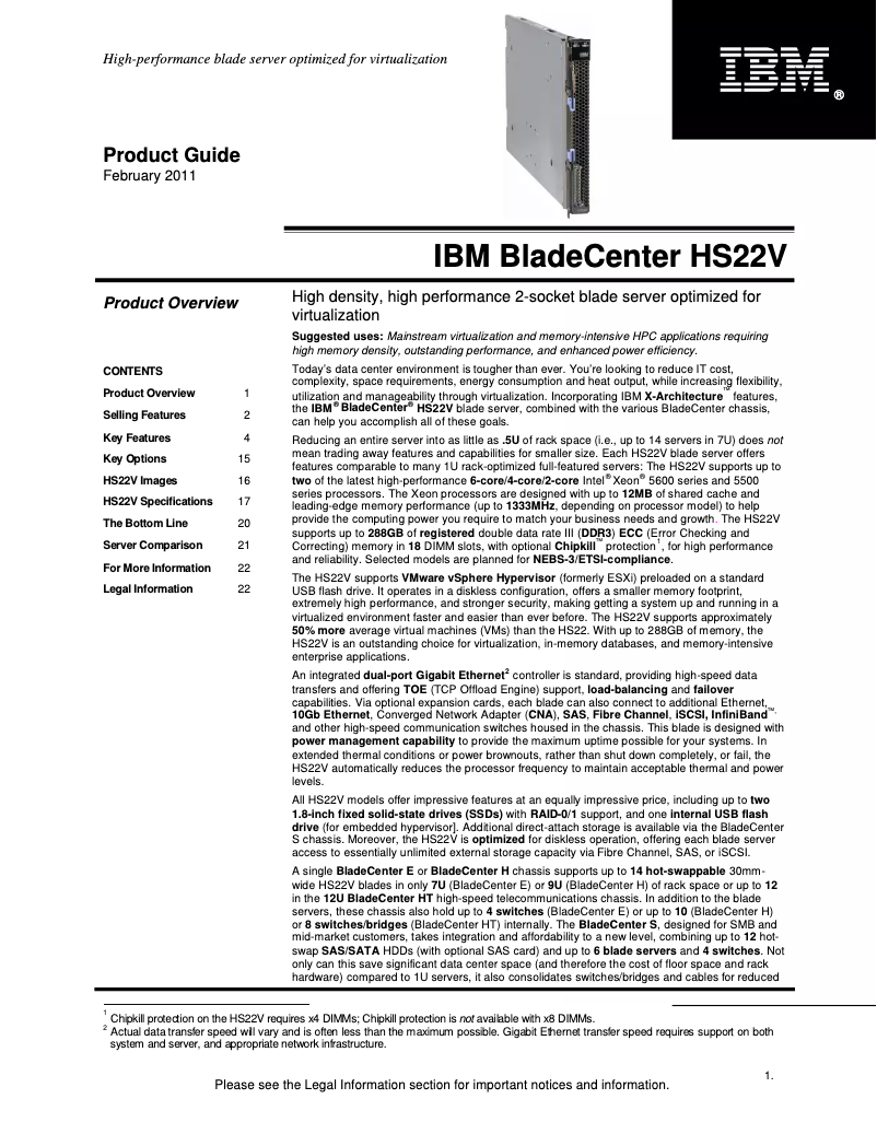 Page 1 de la notice Manuel utilisateur IBM eServer BladeCenter HS22V