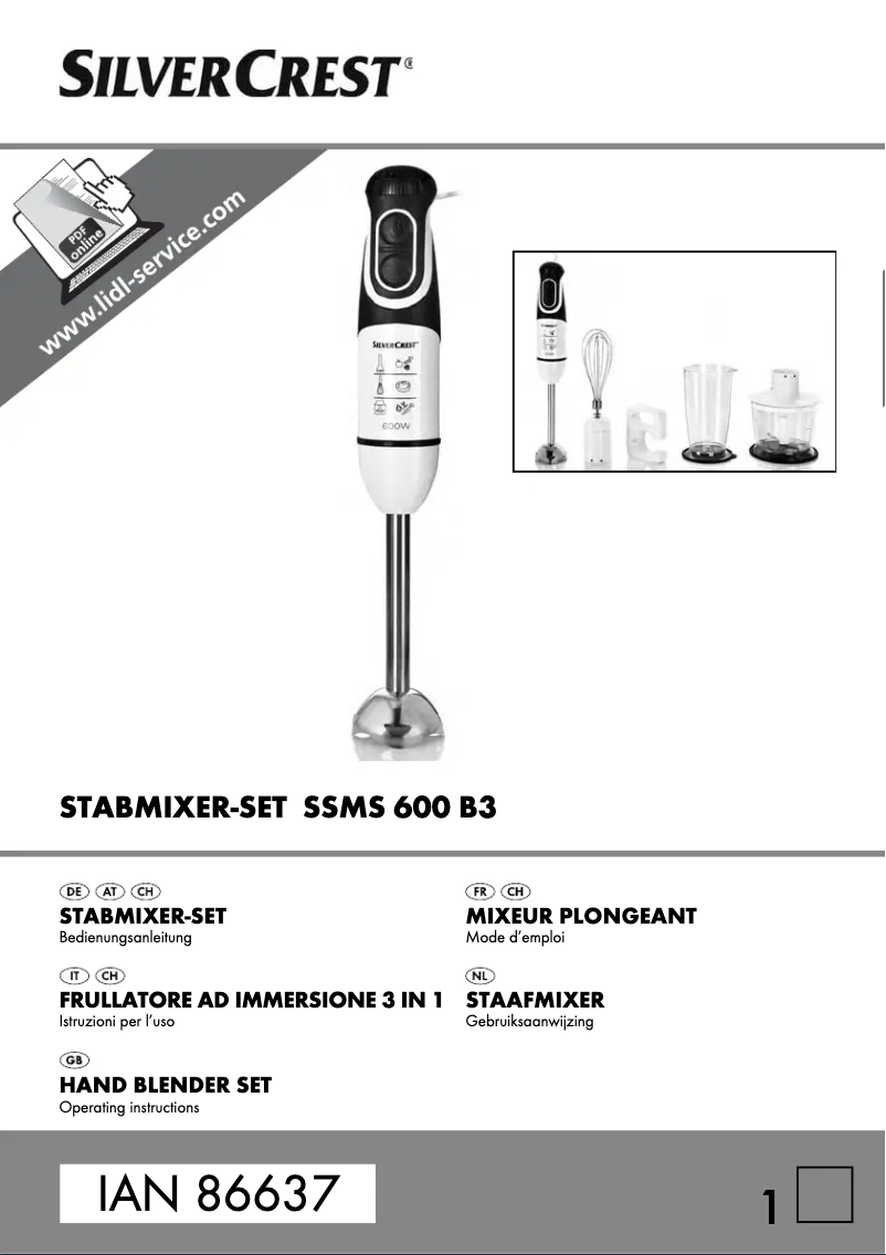 Page 1 de la notice Manuel utilisateur SilverCrest SSMS 600 B3