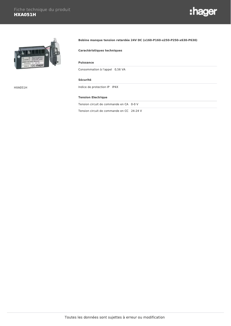 Image de la première page du manuel de l'appareil HXA051H