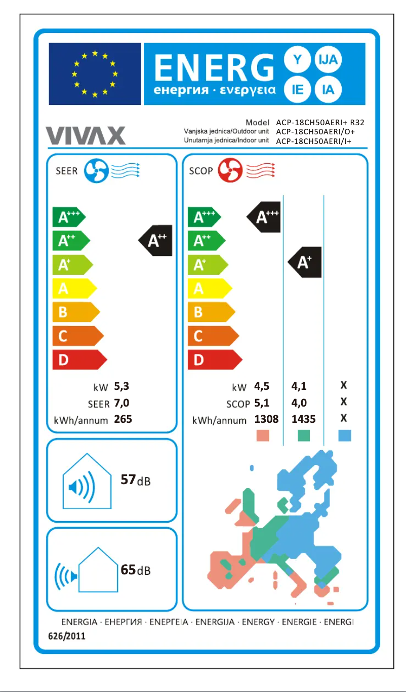 Page n°1 - Label énergétique Vivax ACP-18CH50AERI+ R32