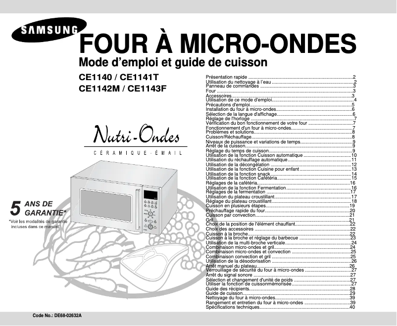 Page 1 de la notice Manuel utilisateur Samsung CE1141T