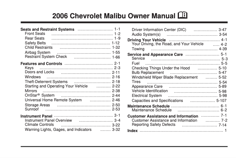 Image de la première page du manuel de l'appareil Malibu (2025)