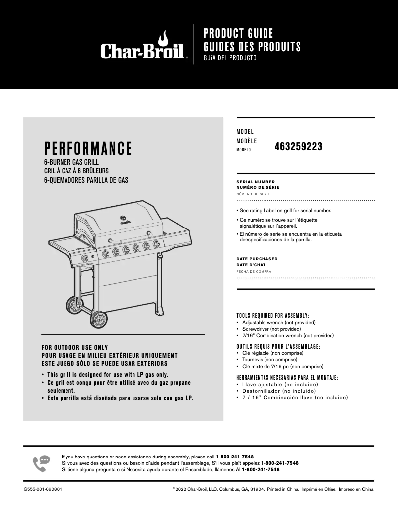 Page 1 de la notice Manuel utilisateur Char-Broil Performance 463259223