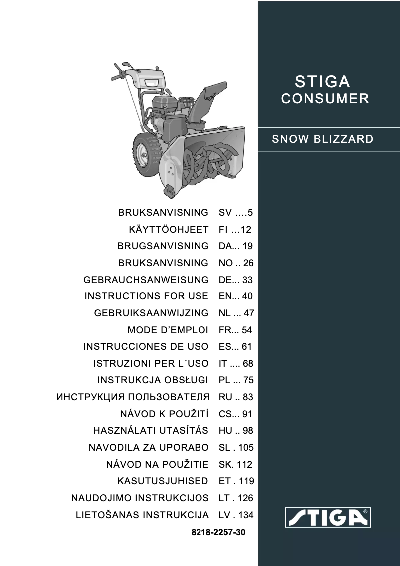 Page 1 de la notice Manuel utilisateur Stiga Snow Blizzard