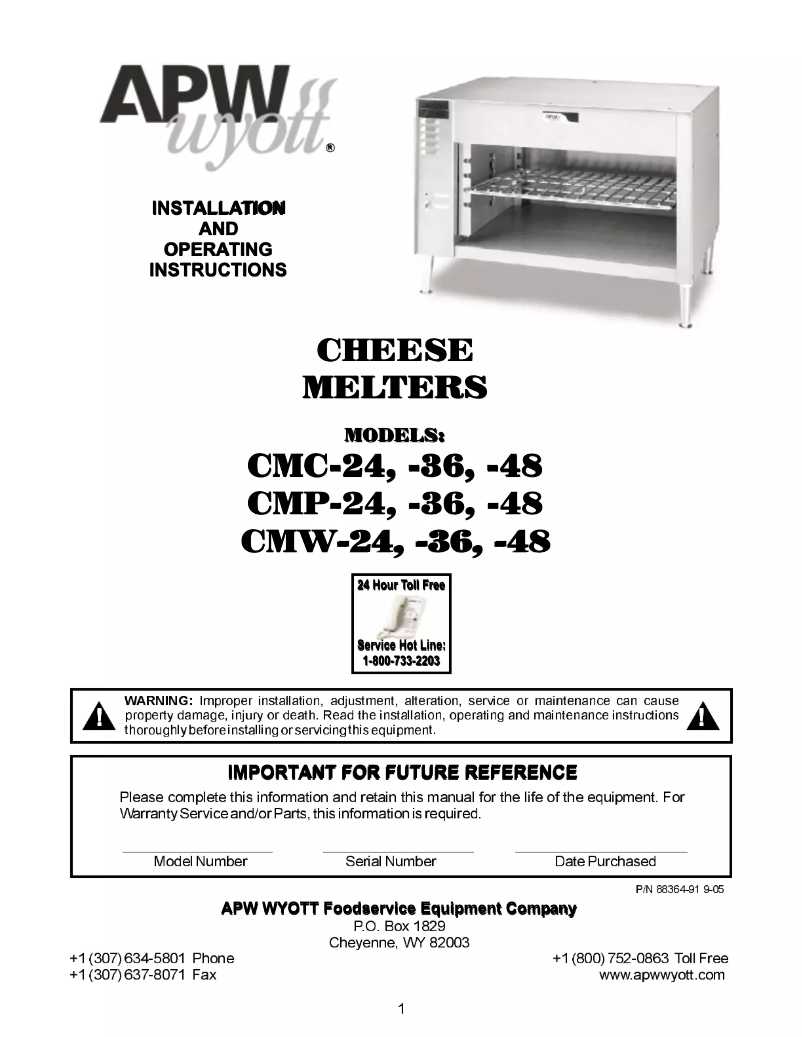 Page 1 de la notice Manuel utilisateur APW Wyott CMC-36