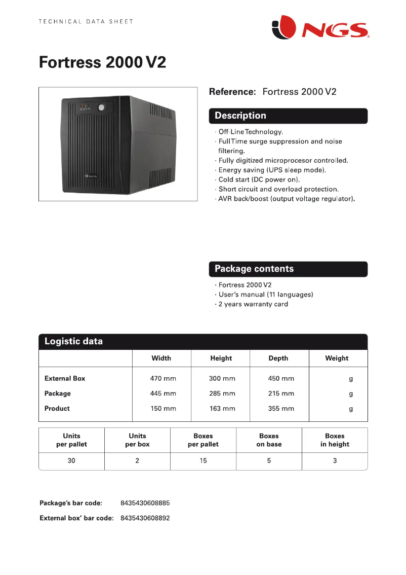 Page n°1 - Fiche technique NGS Fortress 2000 V2