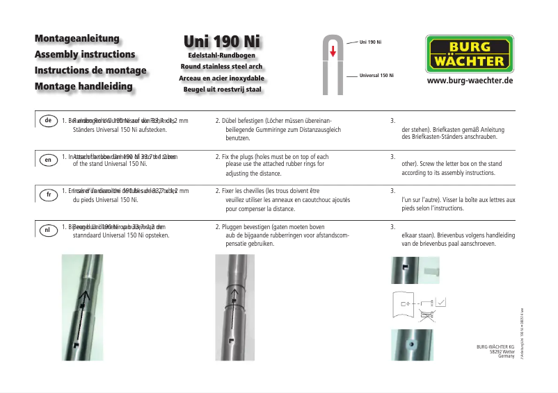 Image de la première page du manuel de l'appareil Uni 190 NI