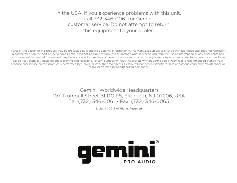 Page n°1 - Manuel utilisateur Gemini CDMP-1500
