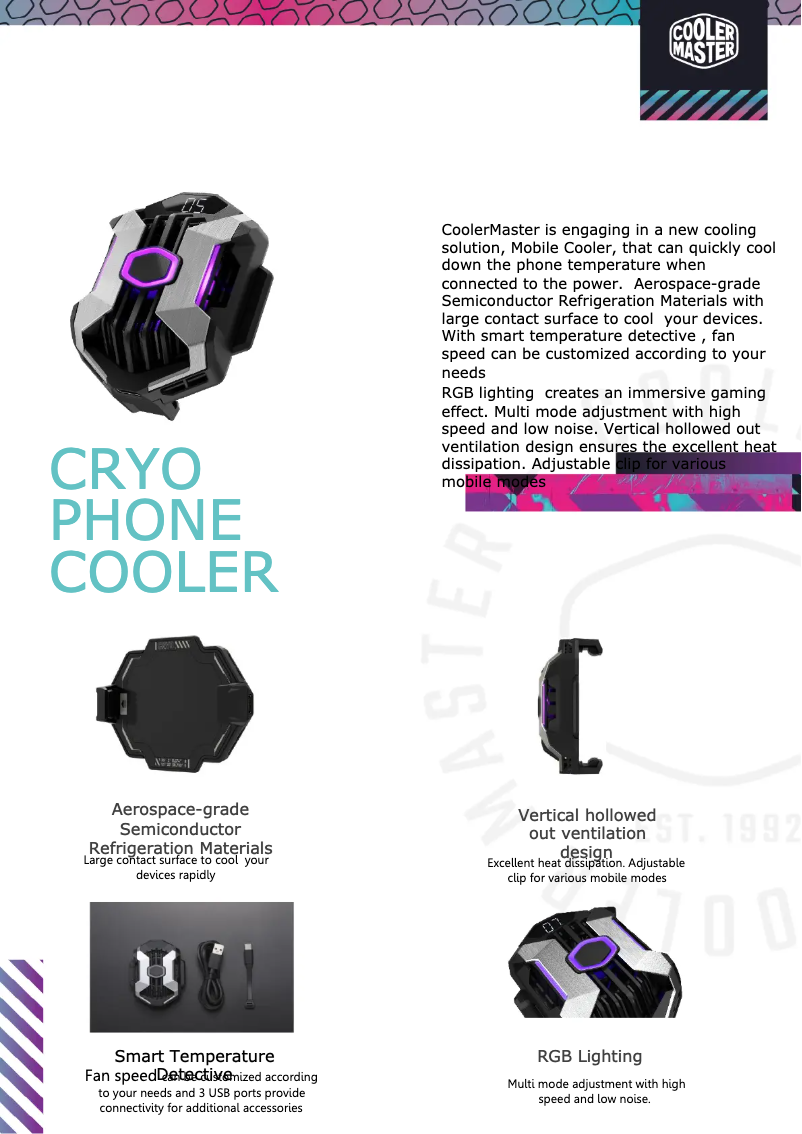 Page 1 de la notice Fiche technique Cooler Master Cryo Phone Cooler
